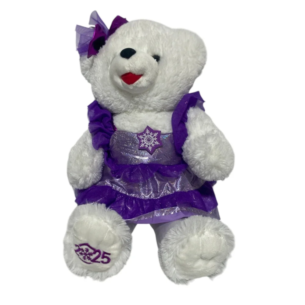 2025 Holiday Time Snowflake Girl Teddy Bear Sparkle Purple Dress Bow 20